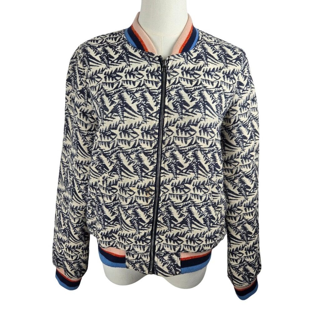 Tom Tailor Bomber‎ Jacket Medium Navy Brocade Design Full Zip Unique Statement